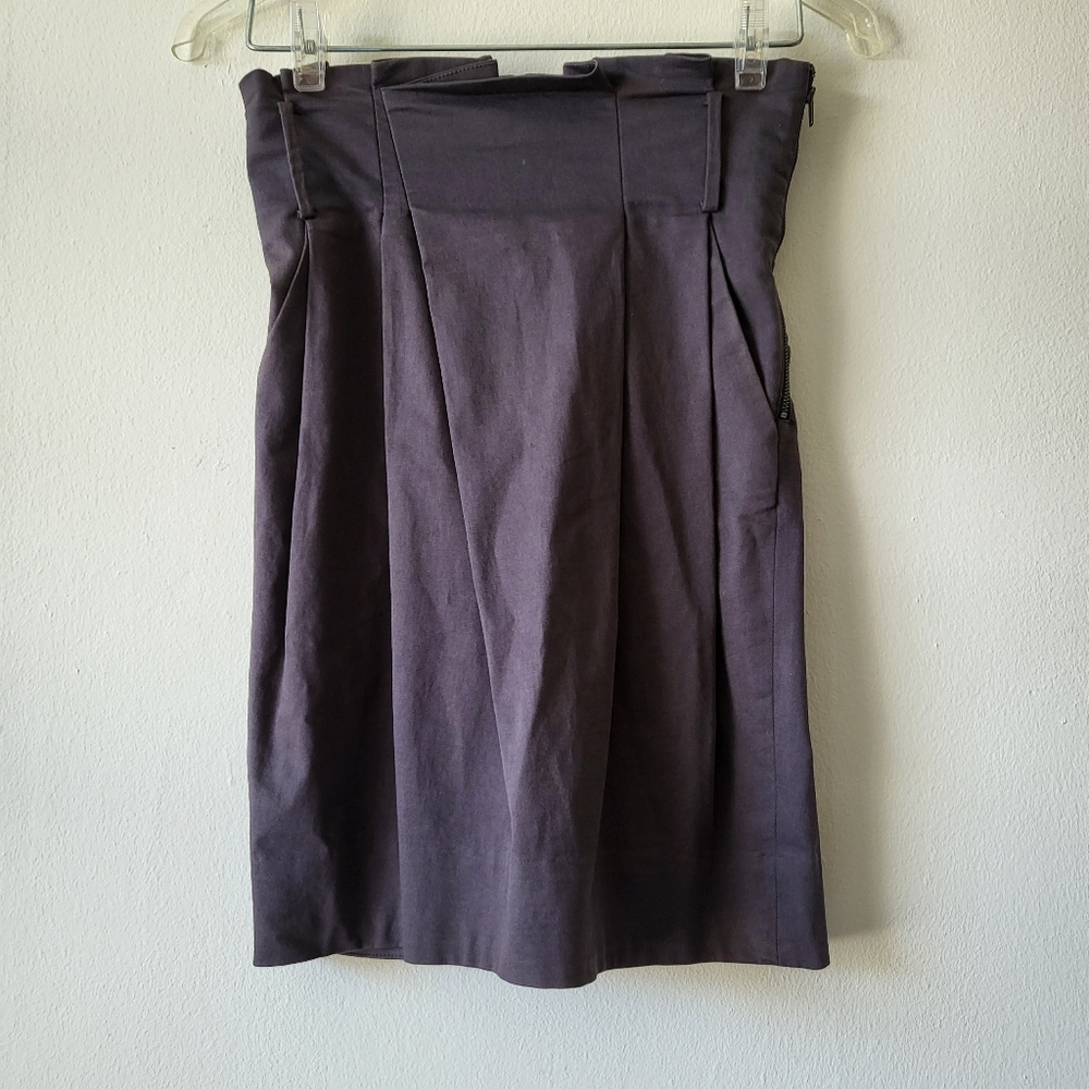 Aritzia Talula Babaton gray pleated denim utility pencil skirt Size 0